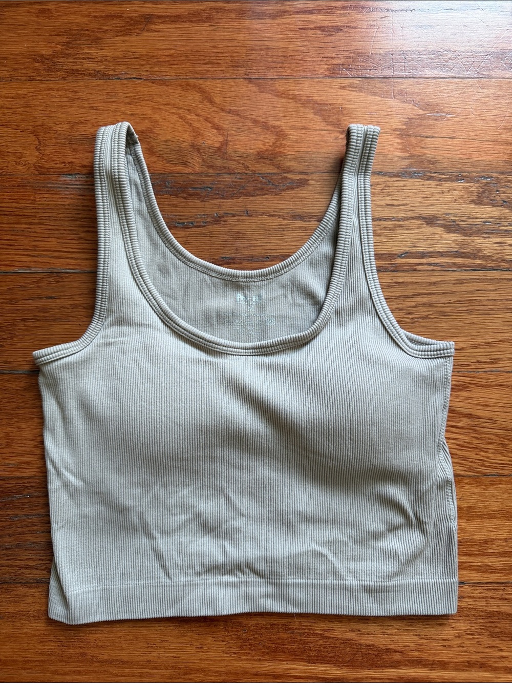 Ribbed Scoop-Neck Crop Tank Top in Taupe